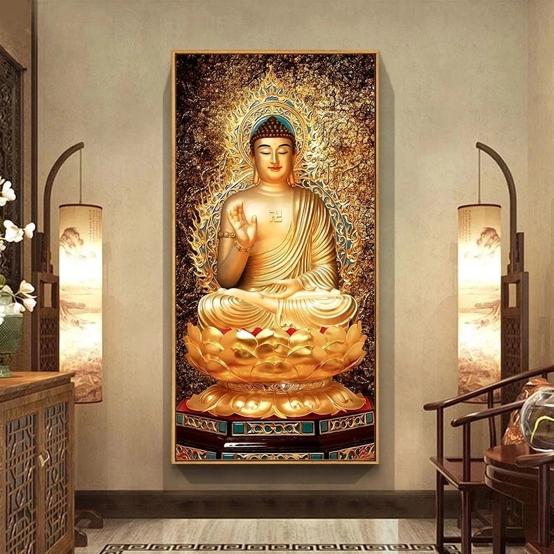 

Golden Buddha Canvas Art Religion Paintings Modern Posters and Prints Wall Art Pictures for Home Living Room Decor Cuadros