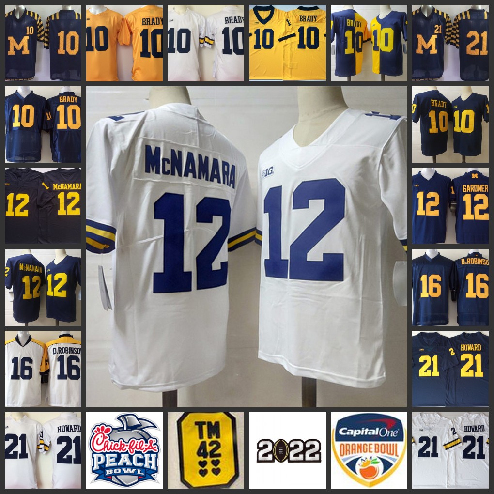 

12 Cade McNamara Jersey 12 Devin Gardner 16 Denard Robinson 21 Desmond Howard 10 Tom Brady Jersey 2022 NCAA Michigan Wolverines Stitched College Football Jerseys, 11