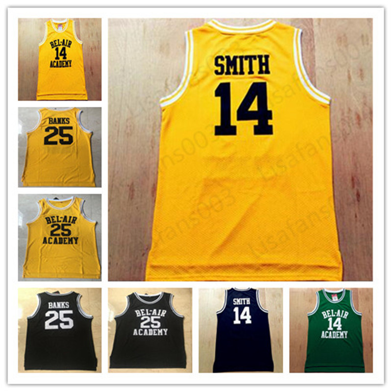 

14 Will Smith 25 Carlton Banks The Fresh Prince of Bel Air Academy Movie Basketball stitched Jerseys black yellow green