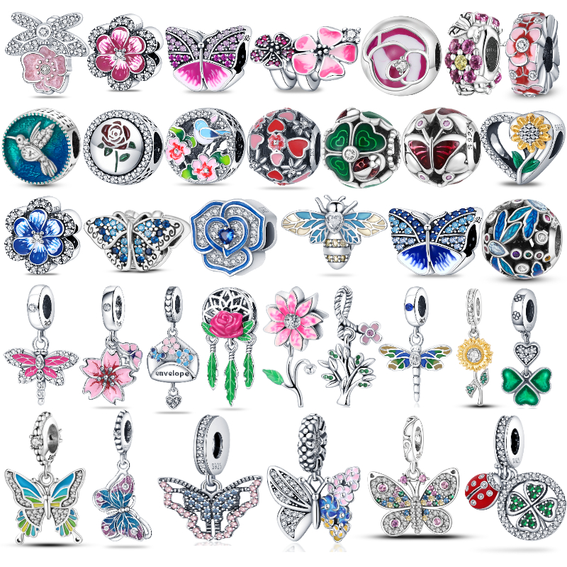 925 perles de charme en argent balancent fleur papillon perle Fit Pandora bracelet à breloques bijoux à bricoler soi-même accessoires