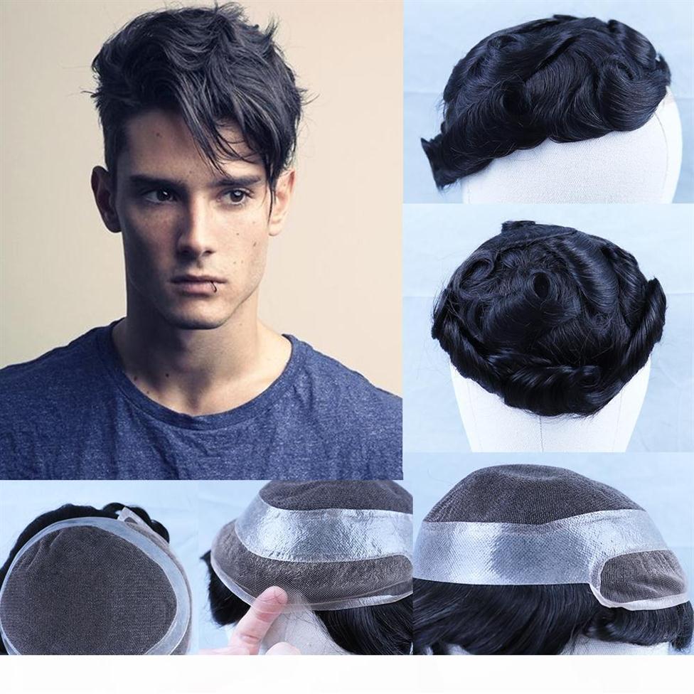 

Natural Black Human Hair Toupee for Men Remy Hair Replacement System Swiss Lace & PU Dark Brown Mens Toupee 6 Inch Curly304x, Natural color