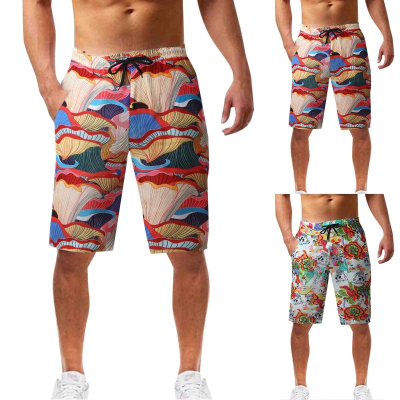 

Men's Shorts Running Mens Summer Print Pants Elastic Band Loose Casual Sports Straight Beach Toddler Apparel BoyMen's Men'sMen's, Khaki