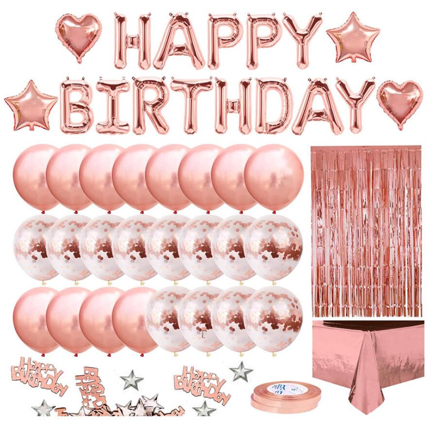 Golden BALLOON Birthday set Party Decoration supplies rose gold balloons rain silk decoration sets-image-764620010