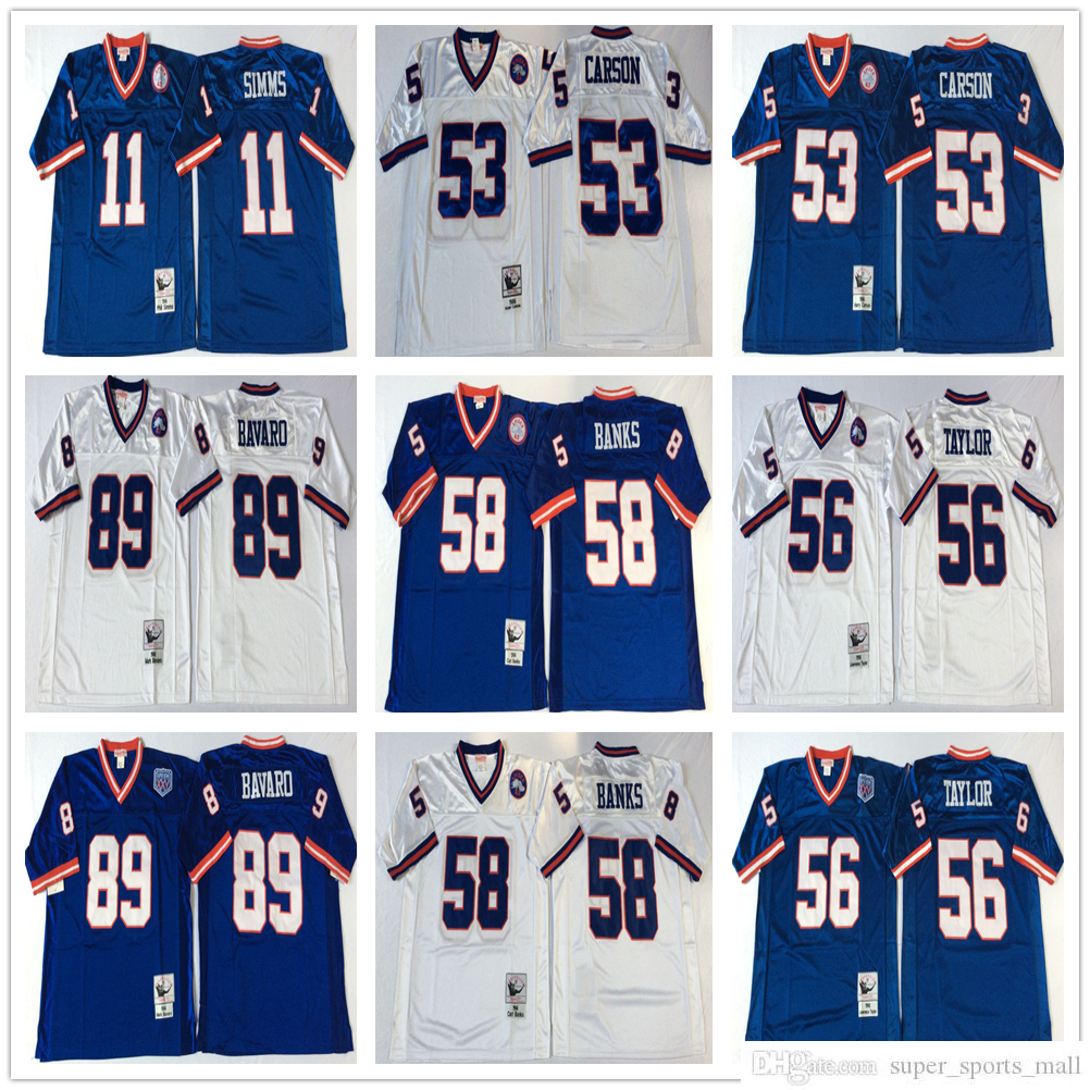 

NCAA 75th Vintage Football 89 Mark Bavaro Jerseys Stitched Mitchell and Ness 11 Phil Simms 53 Harry Carson 56 Lawrence Taylor 58 Carl Banks Jersey College Blue White, Same as picture