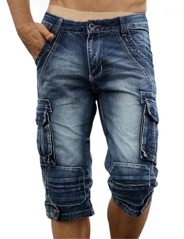 Men's Jeans Summer Mens Retro Cargo Denim Shorts Vintage Acid Washed Faded Multi-Pockets Military Style Biker Short For Men
