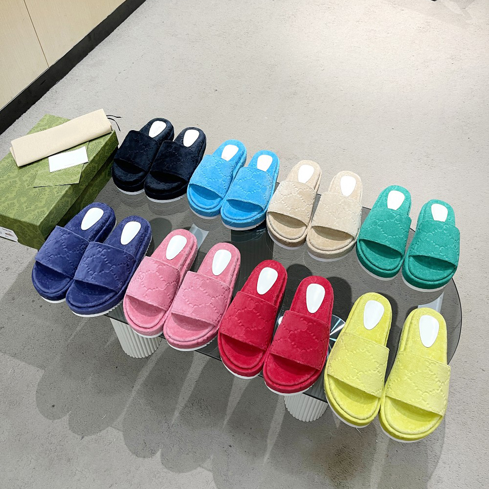

Luxury Designer Slippers Fashion Platform Sandals Rainbow Color Embroidered Slipper Men Women Platform Flat Sandal Beach Shoes Flats Size 35-43