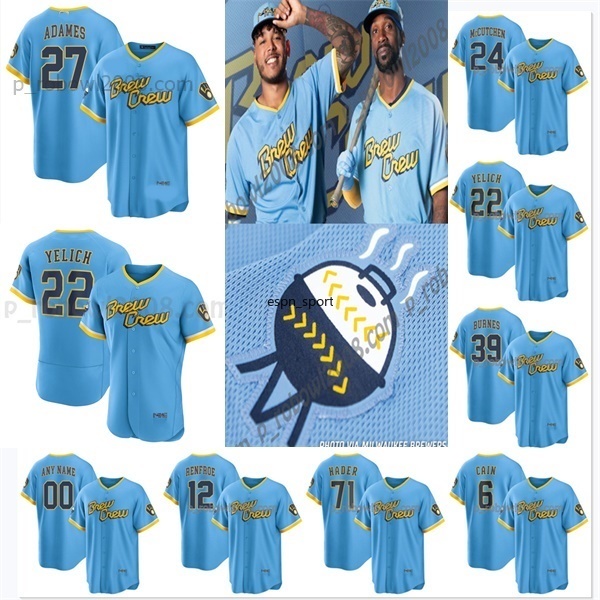 

Willy Adames Milwaukee 2022 City Connect Jersey Brewers 22 Christian Yelich Luis Urias Lorenzo Cain Josh HaderCorbin Burnes Kolten Wong Rowdy Tellez 24 McCutchen, Mens flexbase