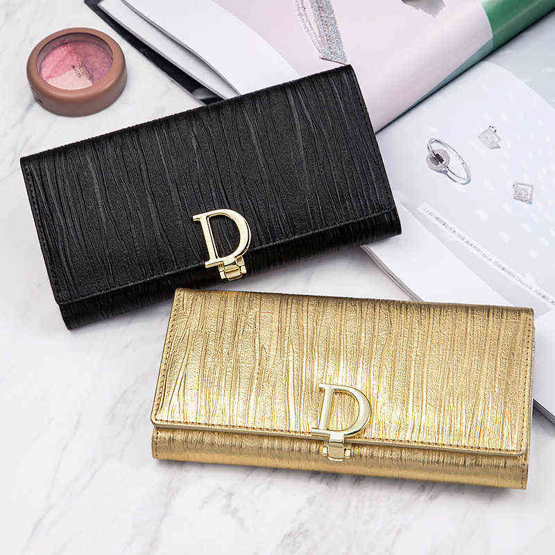 

Wallets Design Women Fashion Long Phone Purse Luxury Genuine Leather Ladies Card Holder Stripe Wallet Cartera de mujer 220512, Byn-852 gray