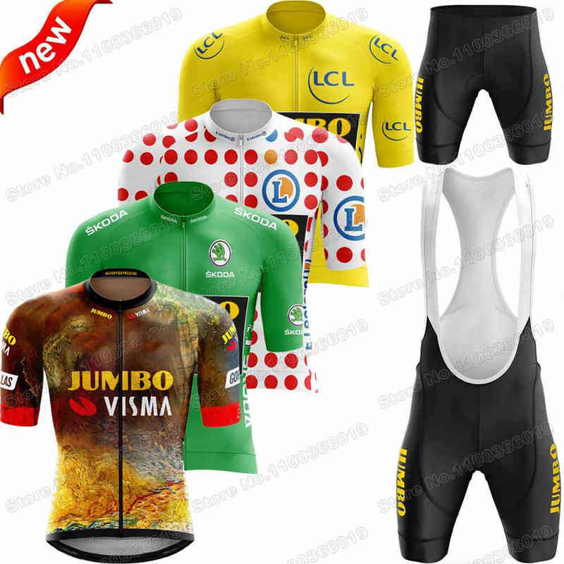 

2022 Cycling Jersey Jumbo Visma Team Set France Cycling Clothing Green Yellow Red Polka Dot Road Bike Shirts Suit Maillot, 18