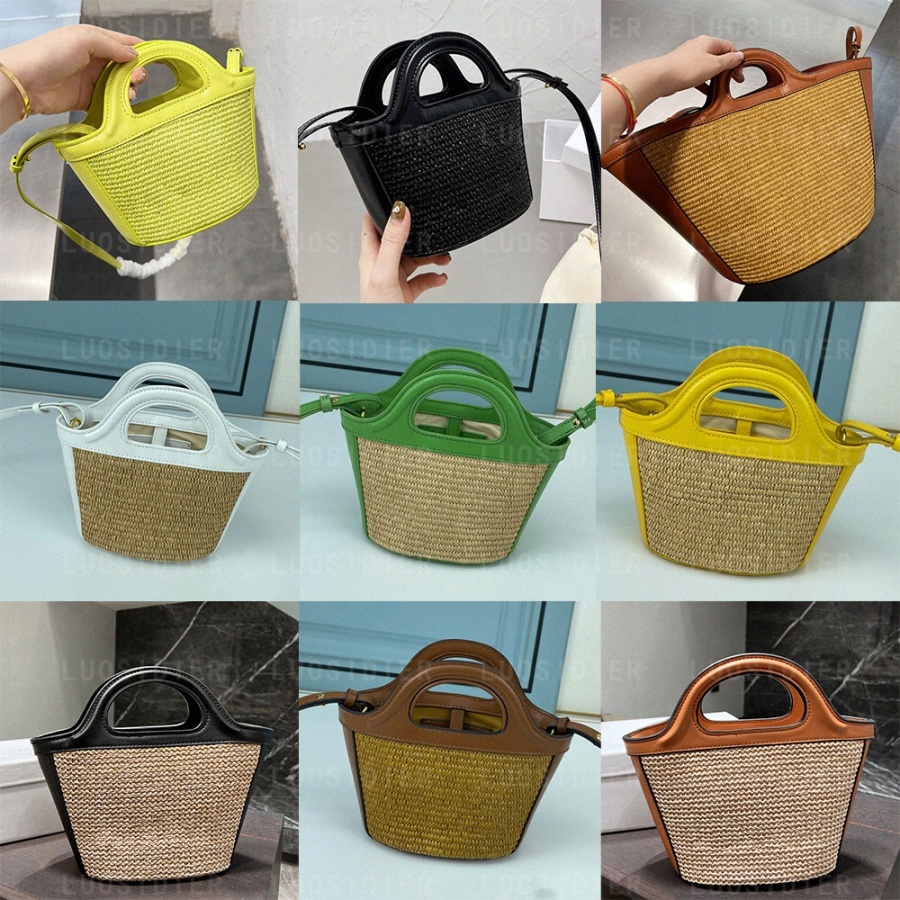

Leather TROPICALIA basket bag Handles details in relief crossbody handbag shoulder tote bags wallet purse beach travel picnic brown lime yellow n4lK#