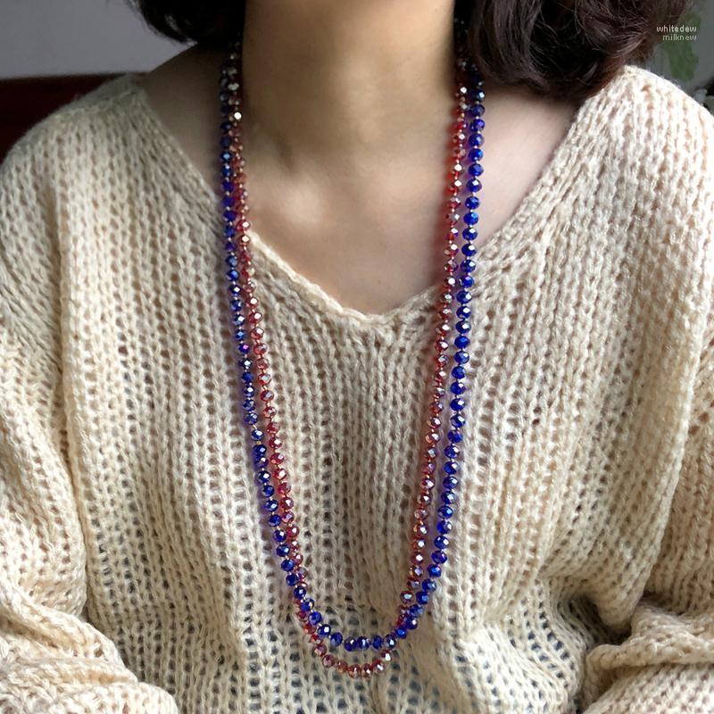 

Chains Ethnic Handmade Beaded Knotted Necklace For Women With 8mm Crystal Beads Long Dress Chain Apparel Pendant