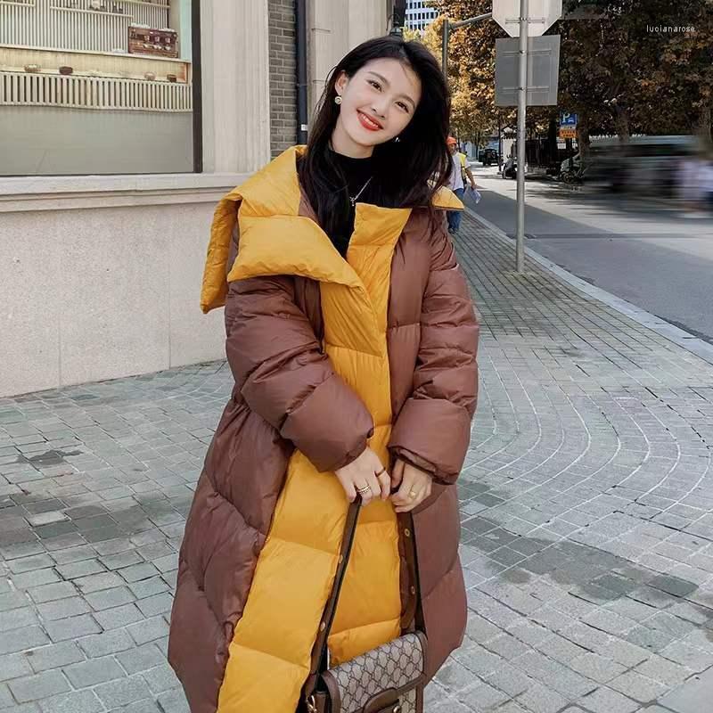 

Women' Down & Parkas Fashion Color Matching Cotton Coat Design Sense In Winter Korean Loose Mid-Length Thick White Duck Jacket Female P1 Lu, Photo color