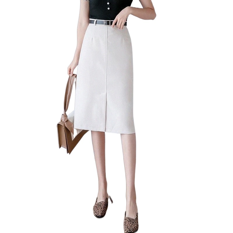 skirts Ailegogo Spring Women High Waist Solid Color Medium Skirt With Belt Streetwear Casual Female Slim Fit Split A-line 06XX#-image-790121175