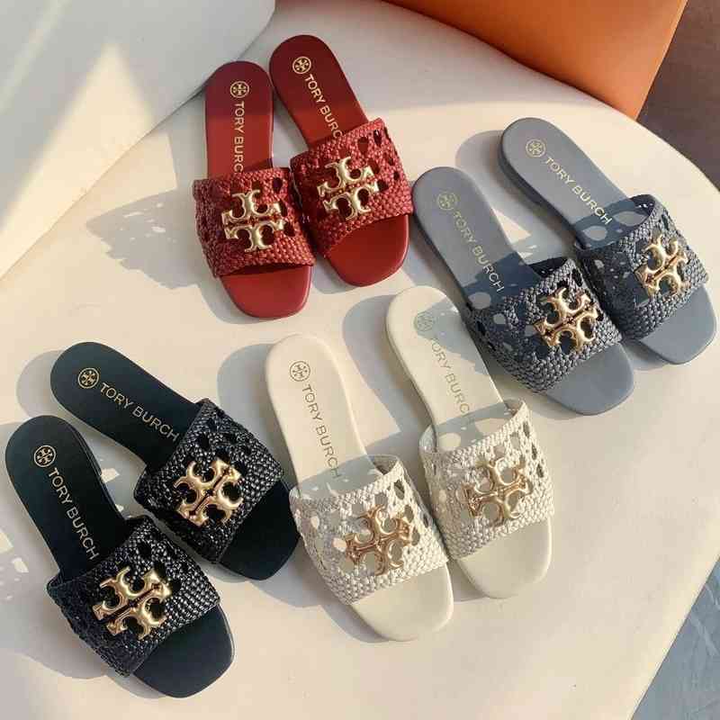 

Burchs Torys Summer Designer Slipper Tb Slippers 2022 Flip Flop Hollow Out Casual Women's Shoes Flat Bottom Leather Comfortable Net Red Beach Shoes, Black