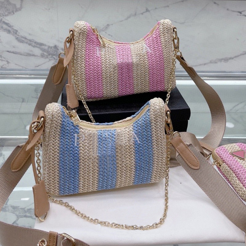 Fashion Raffiah Sac à main pour femmes de luxe Sac à bandoulière de la marque de luxe 2022 Sacs à bandoulière de paille rose pour femmes Sac à ma