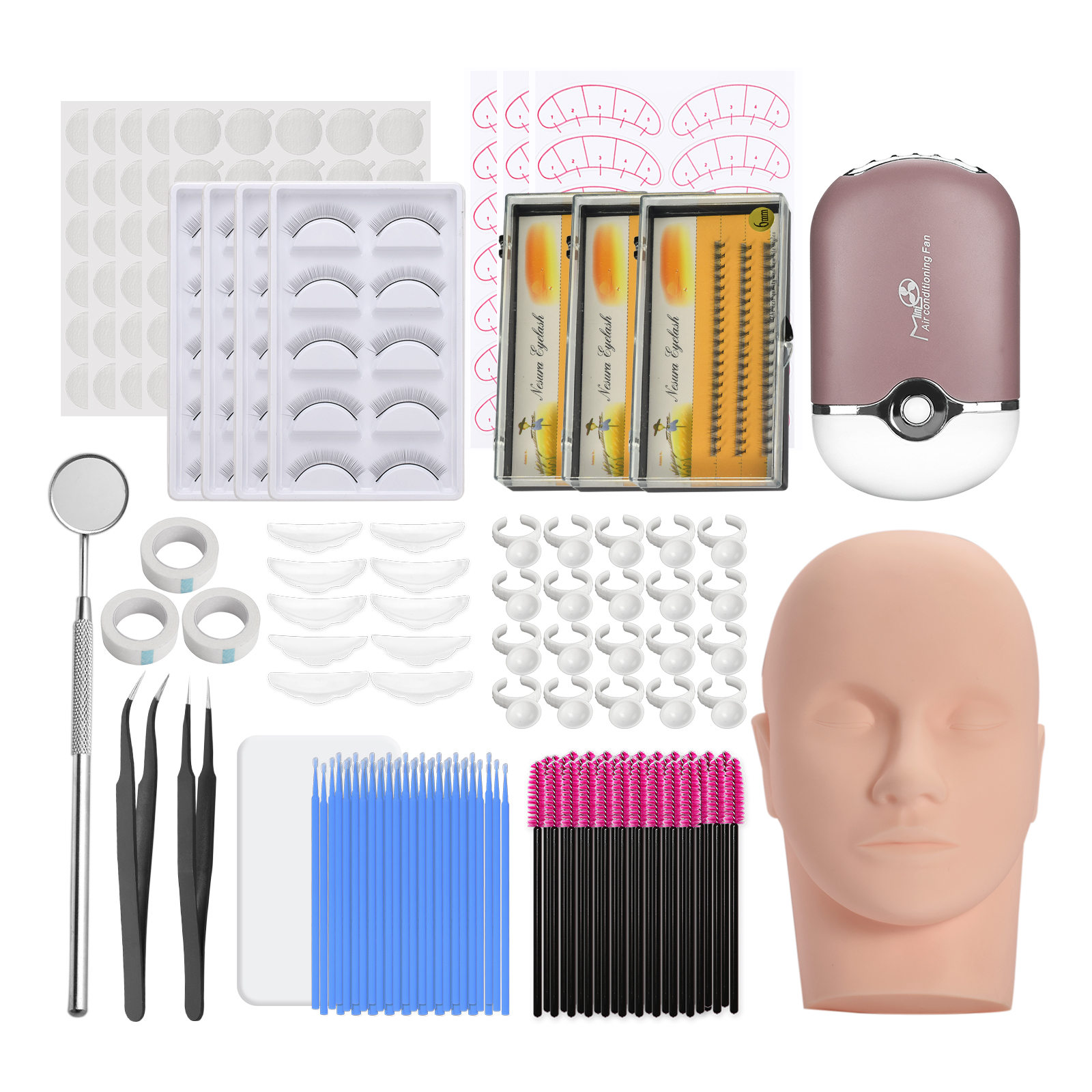 Kit d'extension de faux cils pour débutant, accessoires de cils avec sèche-ventilateur de cils