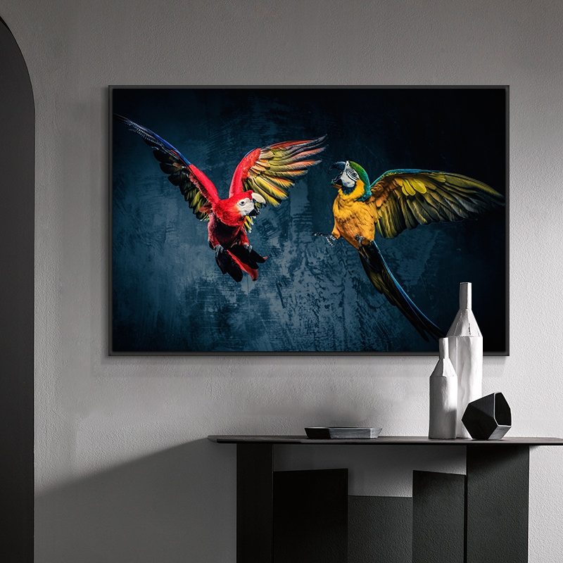 

Dancing Colorful Parrot On Canvas Print Nordic Lion Poster Scandinavian Wall Art Picture For Living Room Home Decor Frameless