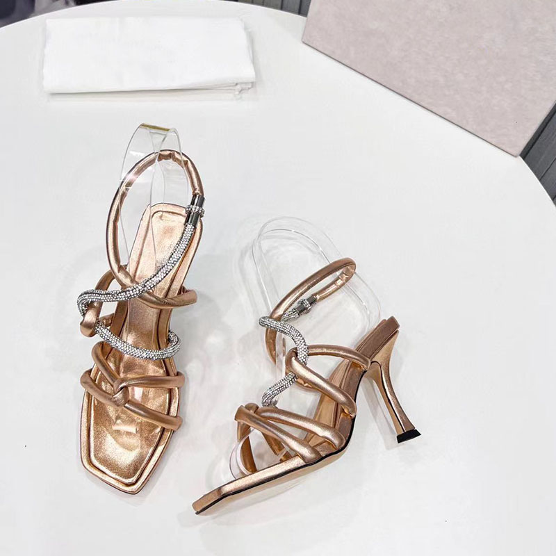 

Gladiator Kitten Sandals Heel For Women Genuine Leaher Open Toe Lace-Up Stiletto Glitter Shoes Buckle Solid Fashion Factory Footwear Luxury, As picture