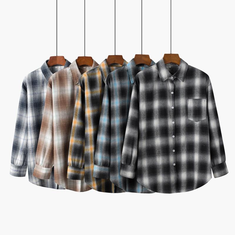 

Women's Blouses & Shirts Spring Casual Women's Plaid Ladies Cotton Loose Tops Youth College Style Lady Long Sleeve Blouse BlusasWomen's, 8841