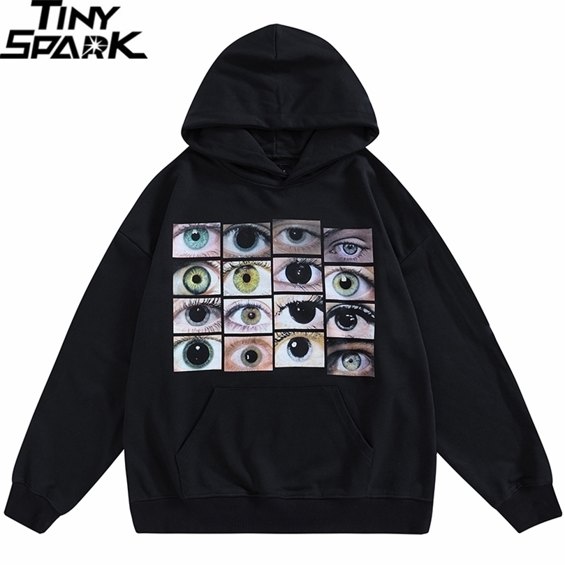 

Men Hip Hop Streetwear Hoodie Sweatshirt Eyes Print Harajuku Pullover Autumn Cotton Casual Hooded Black Sweat Shirt 220406, A128qs77