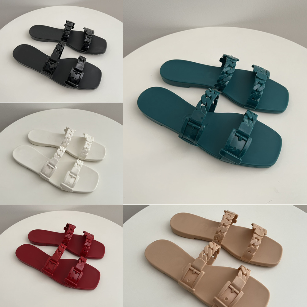 

Rubber Fashion Plastic Chain Jelly Slides Sandals Designers Lady Girls Summer Beach Slippers Leather Classic Flat Outdoor Casual Shoes Women's Beach Loafers Scuffs, Price difference