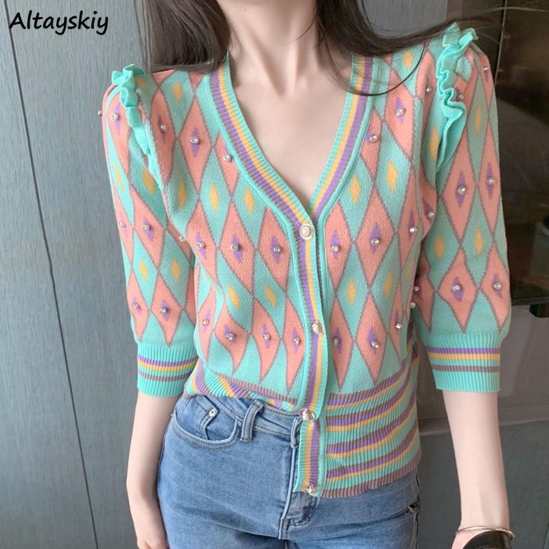 

Women's Knits & Tees Sweaters Women V-Neck Skinny Summer Feminino Cardigan Knitting Leisure All-match Stylish Elegant Sweet Harajuku Streetw, White