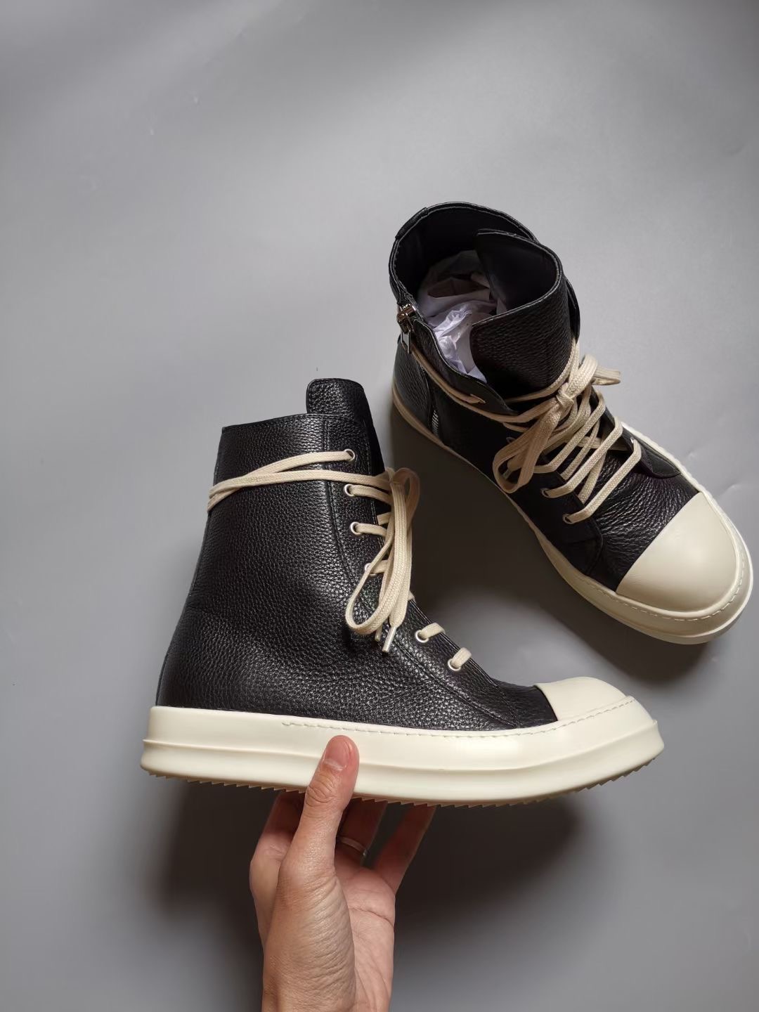 

High Top Real Leather ramones rock street men Boots Lace Up casual TPU sole Trainer sneakers designer luxury Boot