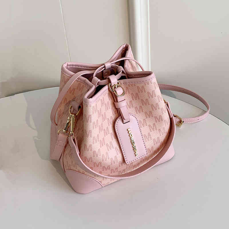 

Luxury Designer Letters Print Bucket Small Shoulder Crossbody Bags for Women 2022 Trend Pink Beige Fashion Brand Ladies Handbags