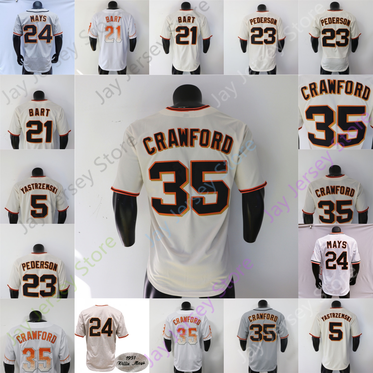 

Mike Yastrzemski Jersey Joey Bart Joc Pederson Willie Mays Brandon Crawford City Fans 1951 Grey White Cream, 35 brandon crawford grey fans