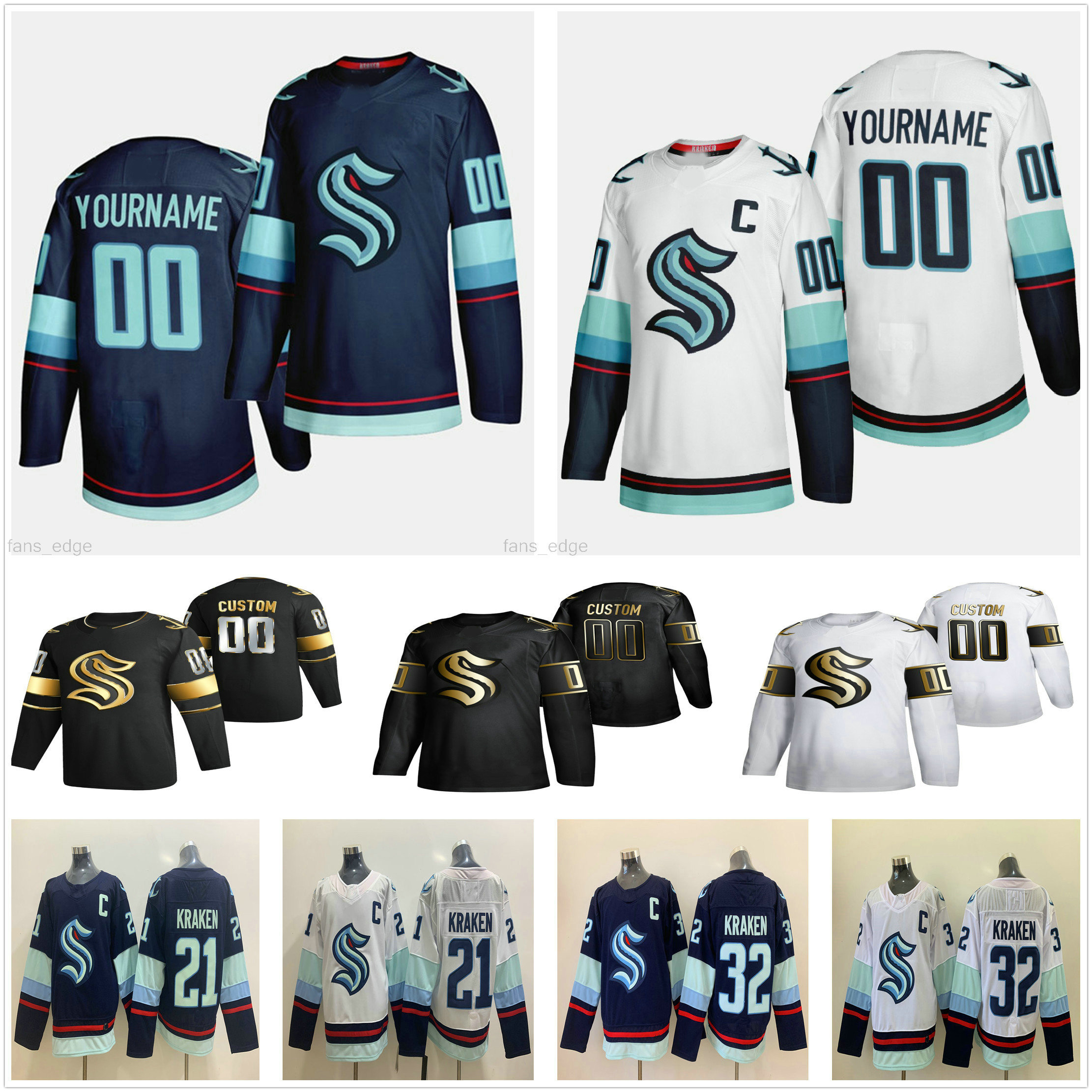 

Custom Men Women Kids Youth 2021 Seattle Kraken Ice Hockey 32th New Team Home Away 32 Kraken 21 Kraken Stitched Hockey''Nhl''Jerseys, Women size s-xxl