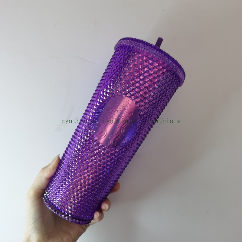 

2022 Starbucks Double Laser deep purple Durian Laser Straw Cup Tumblers Mermaid Plastic Cold Water Coffee Cups Gift Mug, Customize