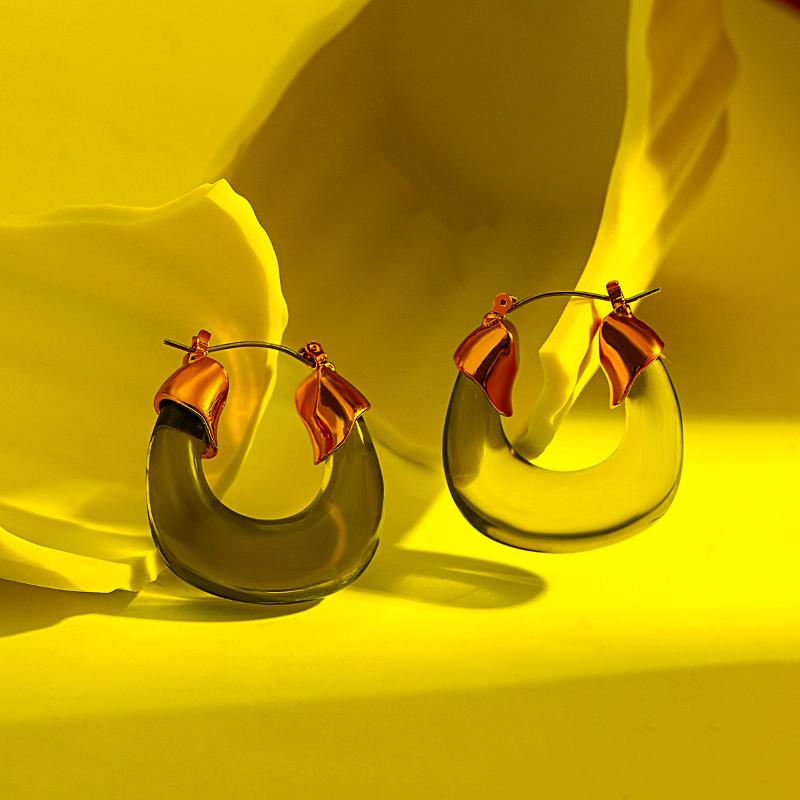 

Hoop & Huggie Trendy Transparent Green Acrylic Earrings For Women Gold Color Metal Geometric U-shaped Fashion JewelryHoop