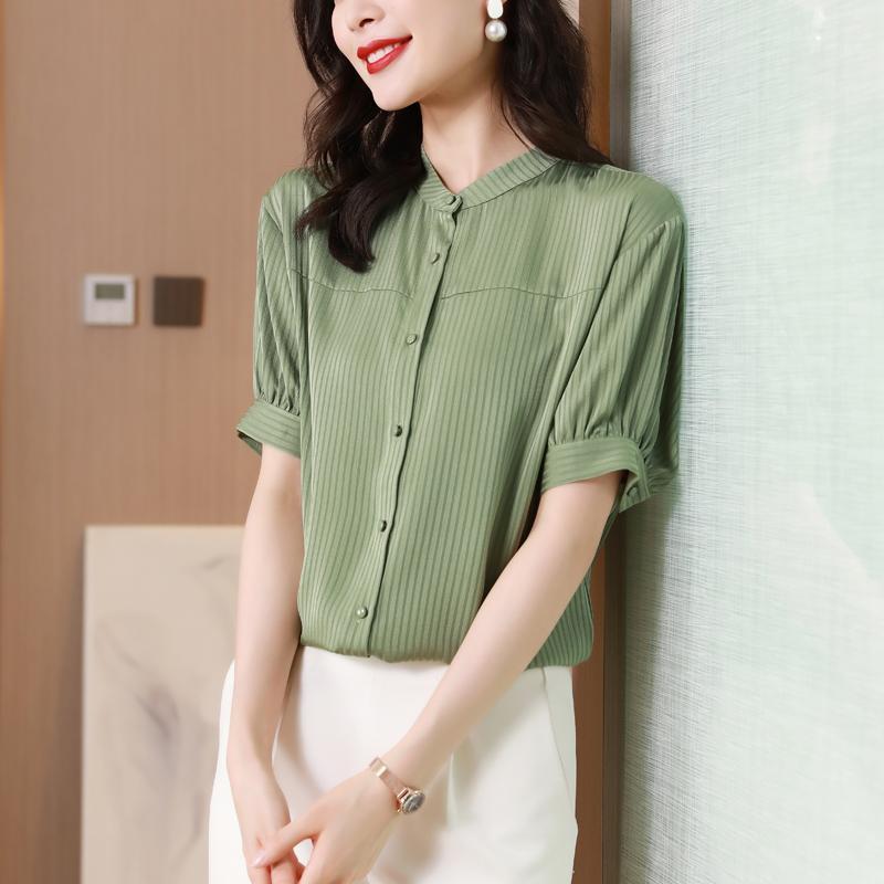 

Women' Blouses & Shirts Shirt Womens Tops Summer 2022 Fashion Casual Short Sleeve Chiffon Single Breasted Straight O-Neck Women, Grass is green