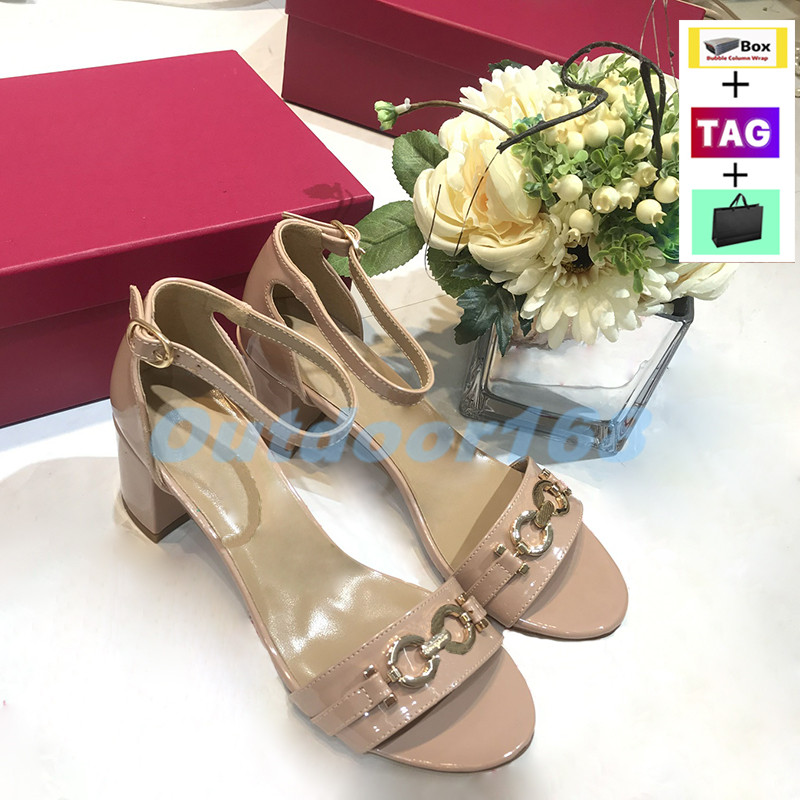 

2022 Fashion Luxury Ferra Womens Dress Shoes Como Block Heel Patent Leather Sandals slides Designer Women Chunky Heels With Box Classic Ladies Wedding Party Sandal, Shoes box