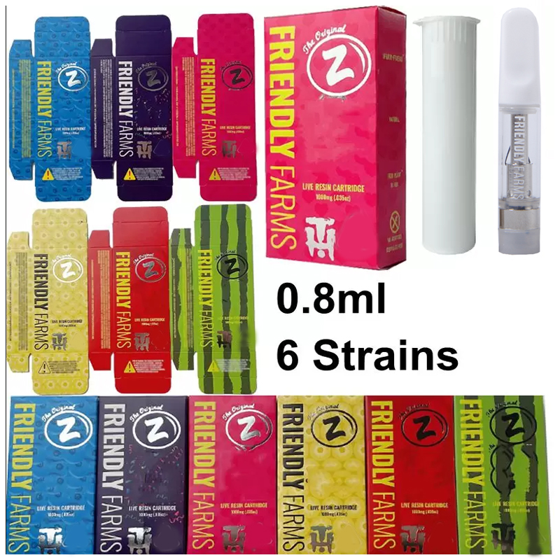 

Friendly Farms Carts Atomizers 0.8ml Empty Vape Pen Cartridges Packaging Ceramic Coil 510 Thread Cartridge Vaporizer Glass Tank Electronic Cigarettes