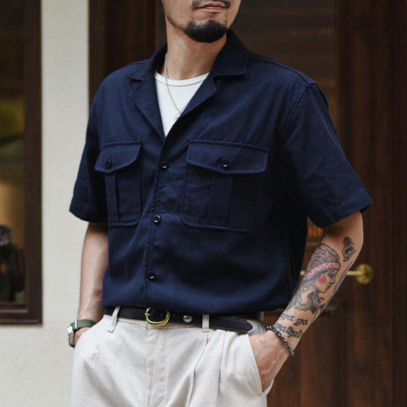 

Men' Casual Shirts Sauce Zhan Men Short Sleeve Cotton And Linen Material Pocket Shirt Summer BreathableMen, Dark blue
