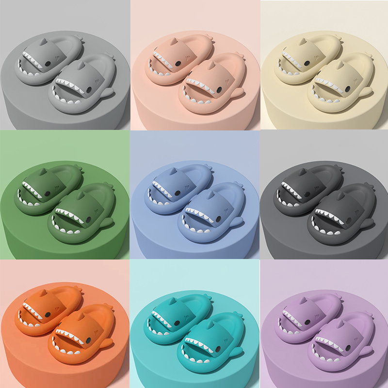 

Cartoon Shark Bathroom Slippers men Womens Super Soft Cloud Sliders Black white Non-Slip Quick Dry Shower Slippers sandals