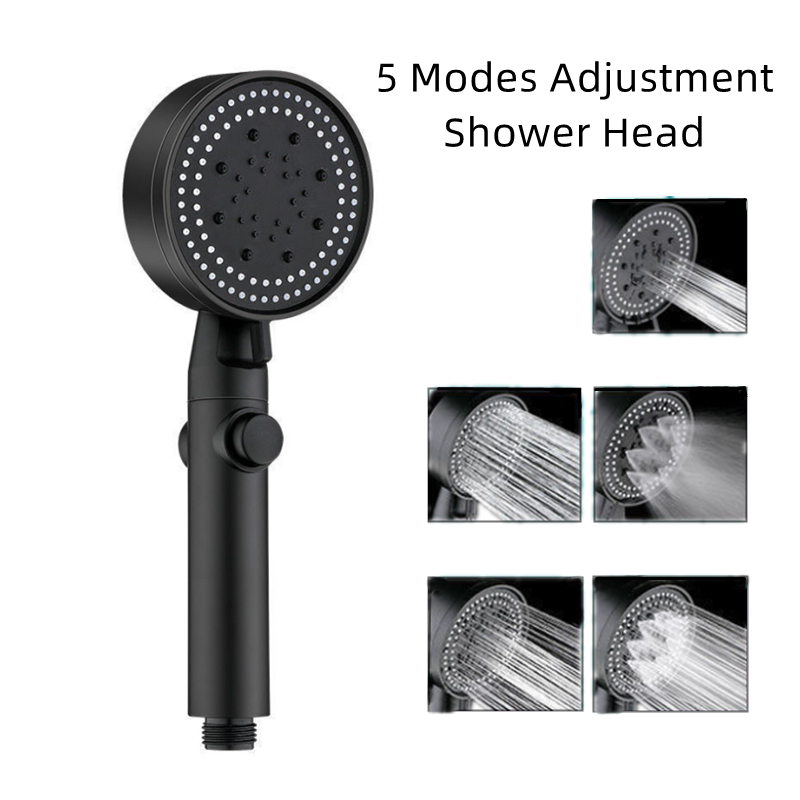 

5 Modes Water Saving Shower Head Black Adjustable High Pressure Shower One-key Stop Massage For Bathroom