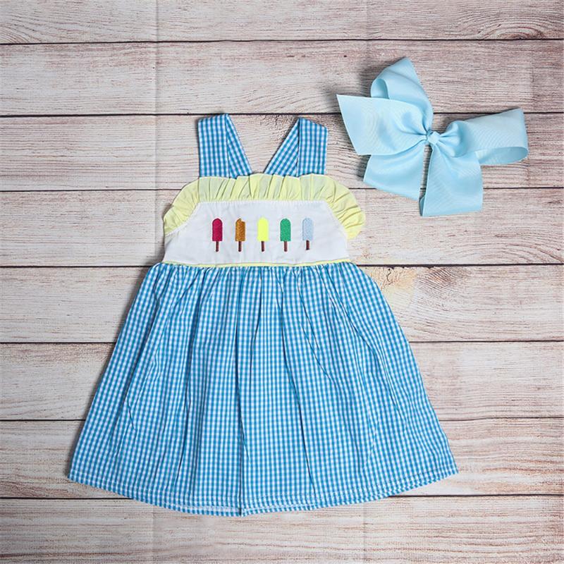 

Girl's Dresses 1-7 Years Baby Girl DressToddler Kids Girls Backless Lacing Popsicle Embroidery Dress Clothes, Sky blue