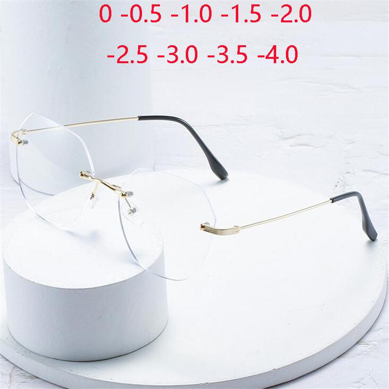 

Sunglasses Ultralight Frameless Polygon Blue Light Blocking Myopia Glasses Finished Women Oversized Diopter Eyeglasses 0 -0.5 -1.0 To -4.0