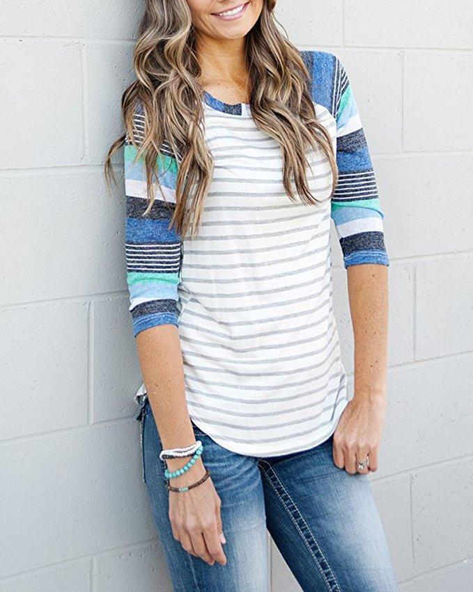 

Women' T-Shirt Womens Long Sleeve Tops Vintage Harajuku Graphic Tees Pink Casual Striped O-neck Shirts Women 2022 Korean 90s, Sk1213-p