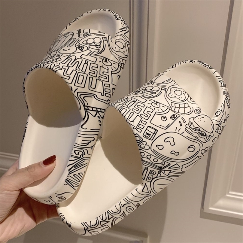 

Summer Fashion Graffiti House Soft Women Bath Slippers Nonslip Home Ladies Platform Shoes Beach Slides 220614, Love pink