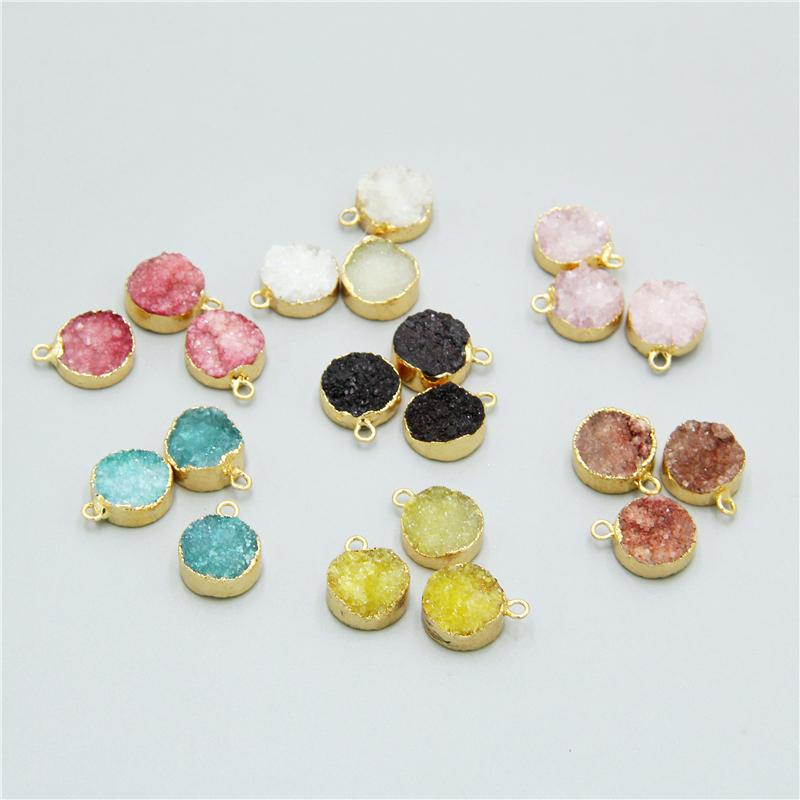 

Pendant Necklaces Round Stone Agates Druzy Quartz Crystal Pendulum Necklace Pink Blue Black Yellow PendantPendant