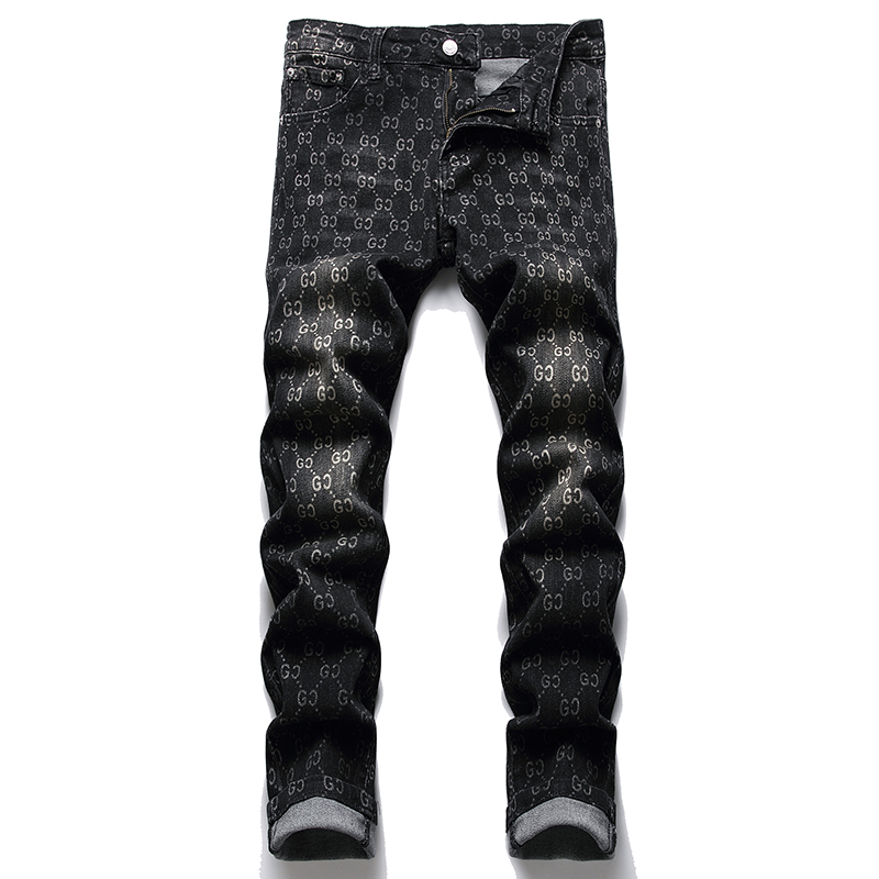 

Black Men's Slim Print Jeans Pantalons pour hommes 2022 Autumn Micro-elastic Trendy Denim Pants Vaqueros de los hombres, 3265