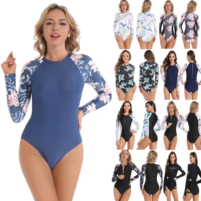 

Women' Swimwear Women' One-piece Swimsuit Rashguard Swimswear With Zipper Long Sleeve Surfing Shirt Sun Protection Rash Guard Bathing, 009