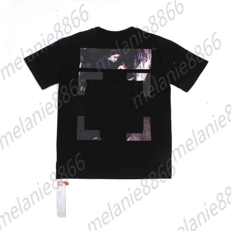 

Offs Men' t Shirts Off Style White 20ss Oil Painting Religious Arrow Print Short Sleeve Unisex Casual T-shirt