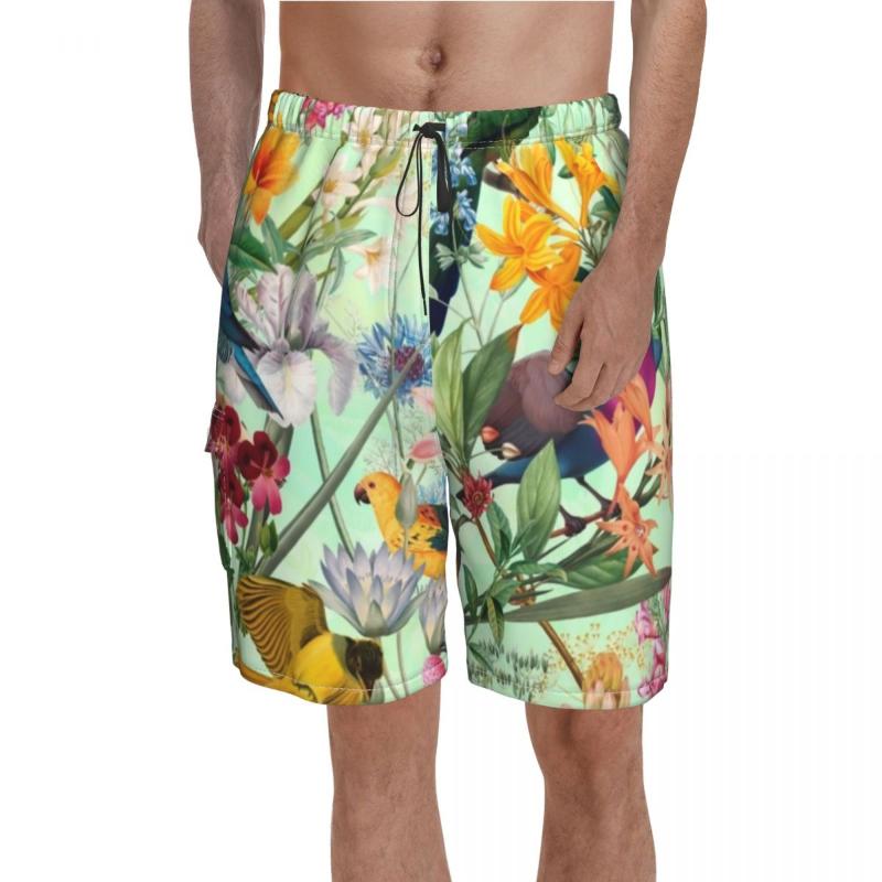 

Men' Shorts Colorful Birds Print Board Tropical Paradise Floral Short Pants Drawstring Funny Swimming TrunksMen