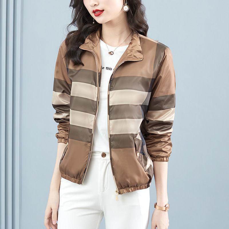 

Women's Jackets Plaid Stand Collar Thin Sunscreen Jacket Windbreaker Short Coat Women's Spring Summer 2022 Zip Cardigan Baseball Fashion, Picture color
