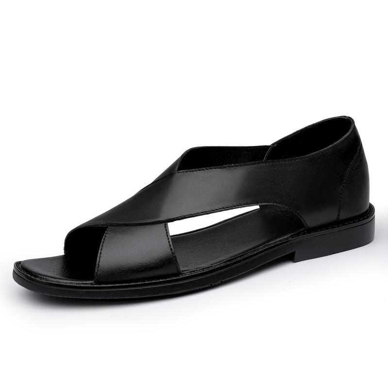 

Sandals Fashion Men Leather Black Mens Summer Casual Rome Shoes Male Gladiator Antiskid Comfortable Shoe Retro Flat