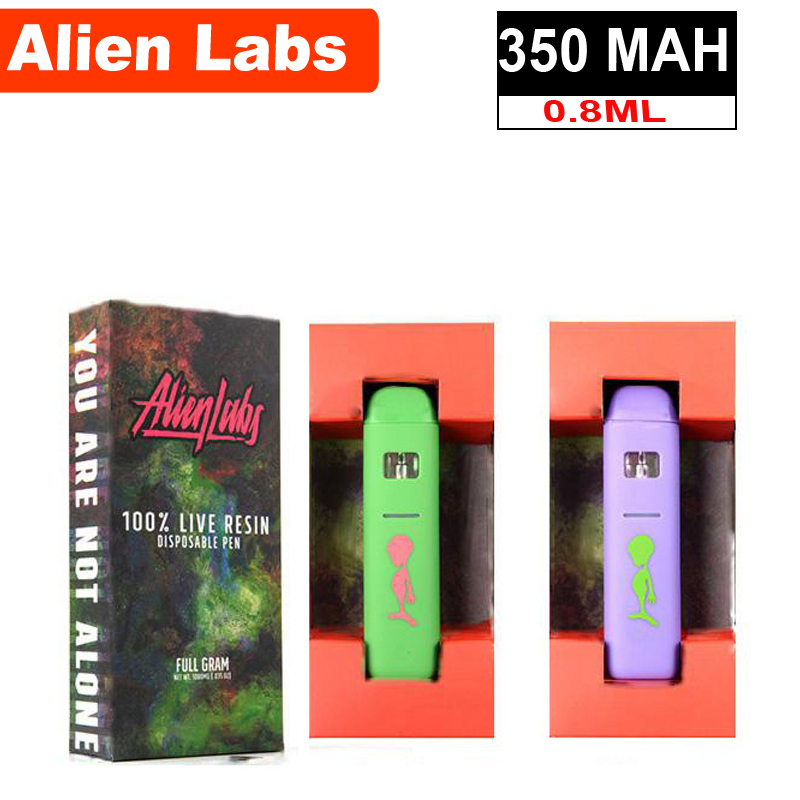 

10 Strains Stickers Green Purple Alien Labs Cigarettes Live Resin E Cigarettes Disposable Vape Pen 0.8ml Empty Carts 350mAh Battery Preheat Starter Kits With Box